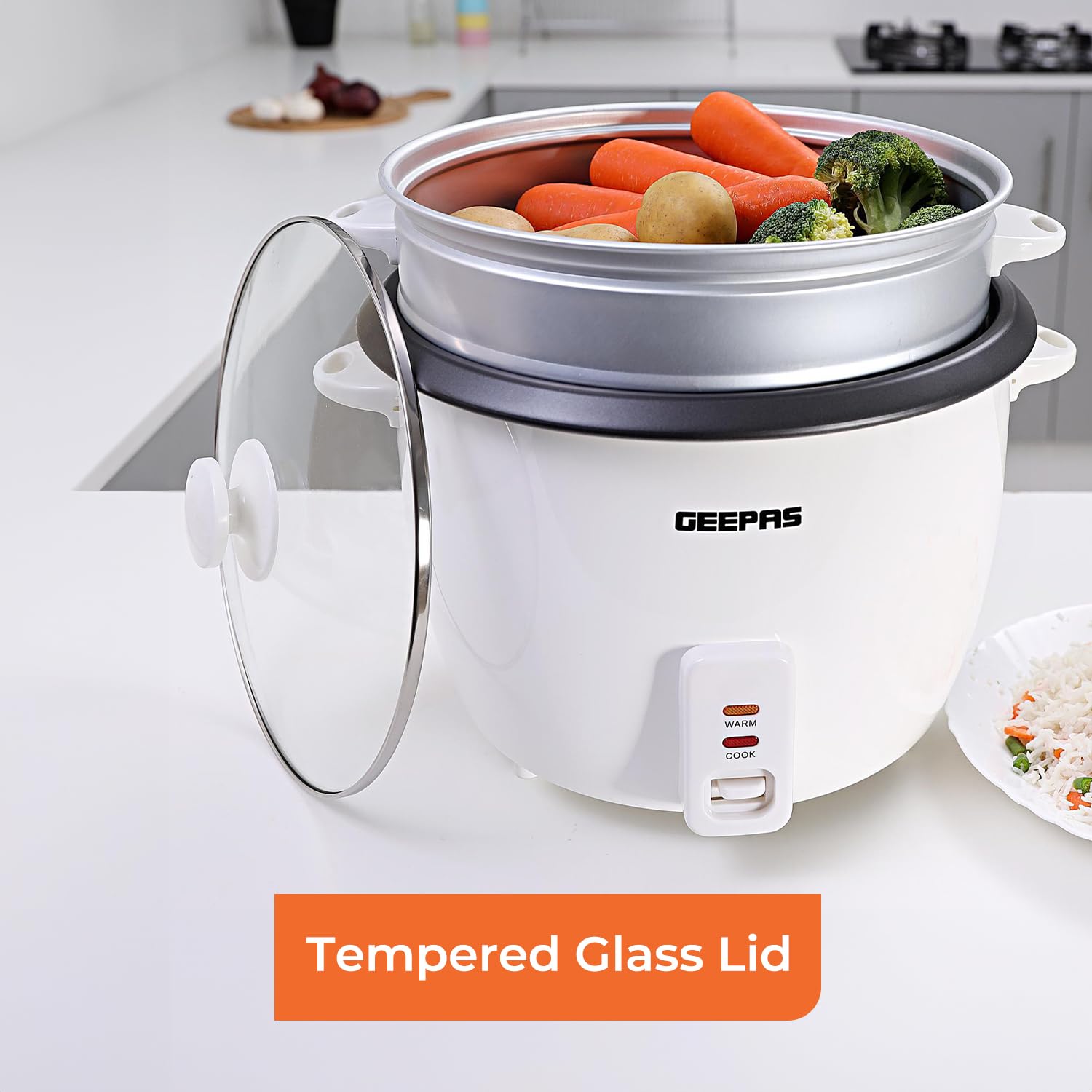 Geepas 350W Electric Rice Cooker & Steamer with Keep Warm Function, 0.6L Capacity - Non-Stick Inner Pot, Automatic Cooking, Includes Measuring Cup & Spatula - Perfect for Small Kitchens, Dorms, Offices & Healthy Meal Prep