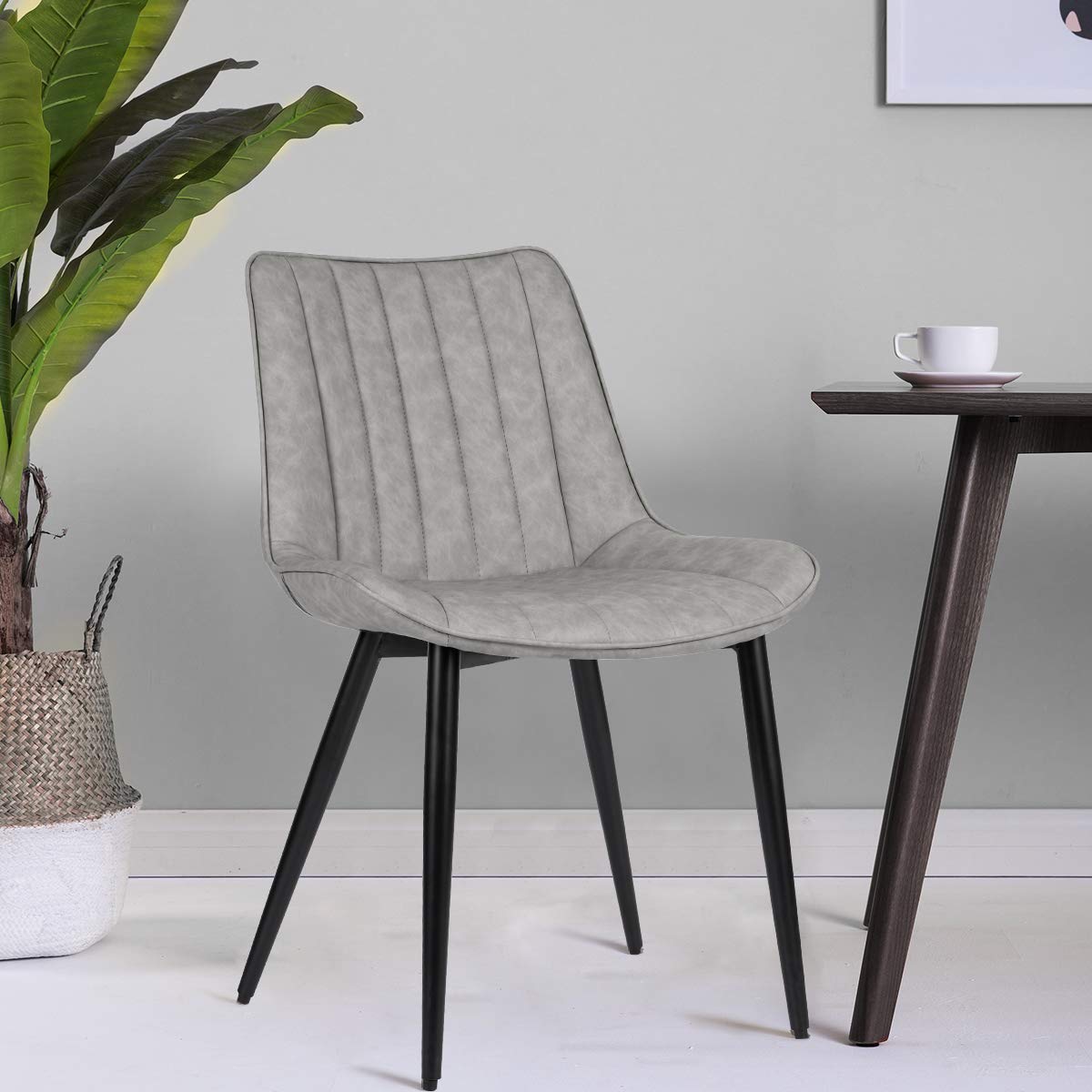 Mid Century Modern Faux Leather Dining Chairs Set of 2 - Upholstered Kitchen & Living Room Chairs with Metal Legs in Gray - Perfect for Small Spaces, Breakfast Nooks & Contemporary Dining Areas