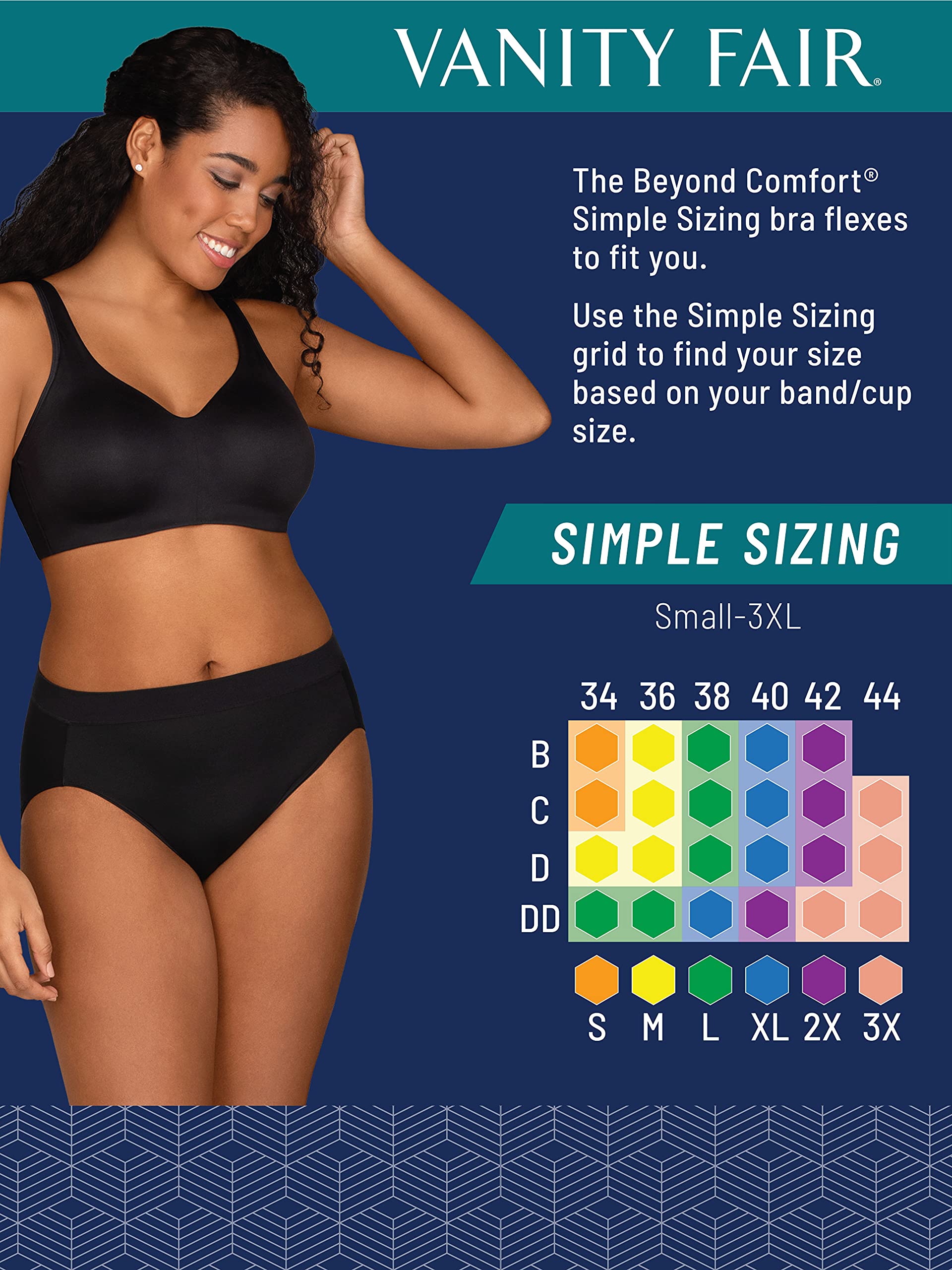 Vanity Fair Women's Beyond Comfort Wirefree Bra - Seamless Support for Everyday Wear, Yoga & Lounge - Simple Sizing & All-Day Comfort