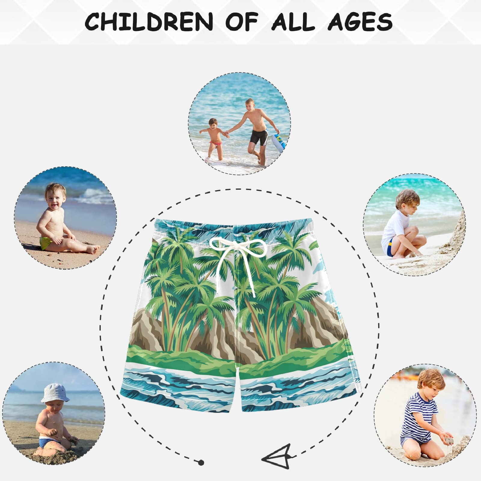 **Visesunny Boys Swim Trunks - Coconut Tree Island Blue Sea Swimwear for Toddlers & Kids | Quick-Dry, Comfortable Baby Boy Bathing Suits for Beach, Pool & Summer Fun**