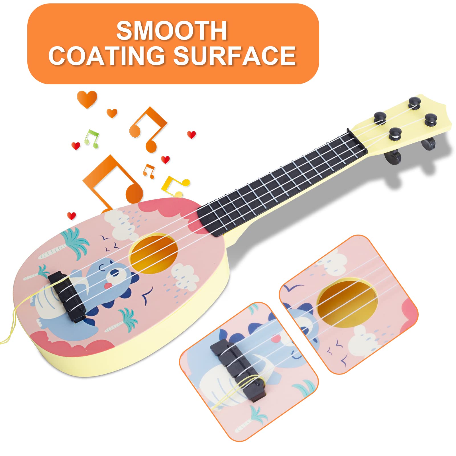 YOLOPLUS+ 17 Inch Kids Ukulele Toy - 4 String Mini Guitar for Toddlers & Children | Educational Musical Instrument for Early Learning (Pink) - Perfect for Birthday Gifts, Music Lessons & Family Playtime