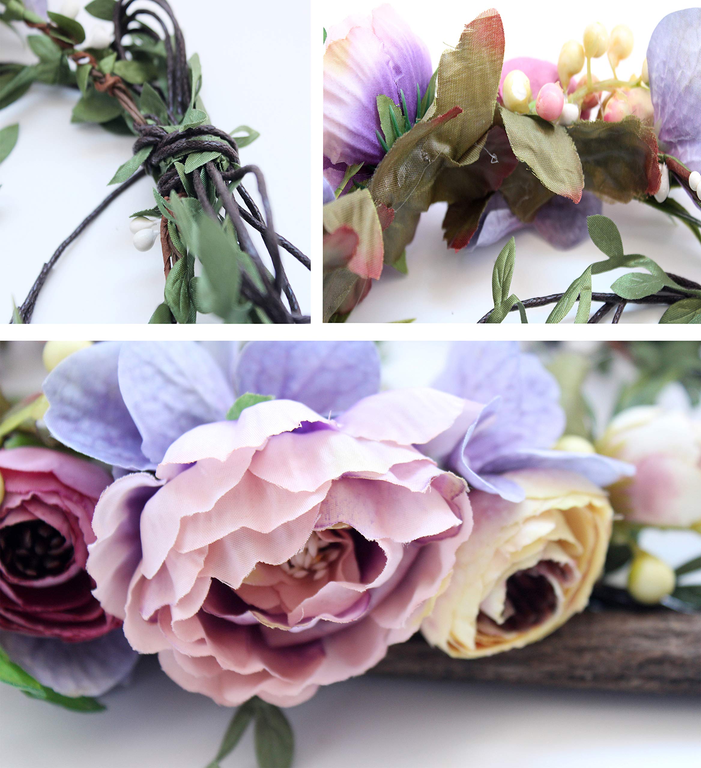 Brikuinr Floral Wreath Headband - Boho Flower Crown for Brides, Wedding Party & Festival - Purple Hair Garland with Ribbon | Perfect for Boho Weddings, Music Festivals & Photo Shoots