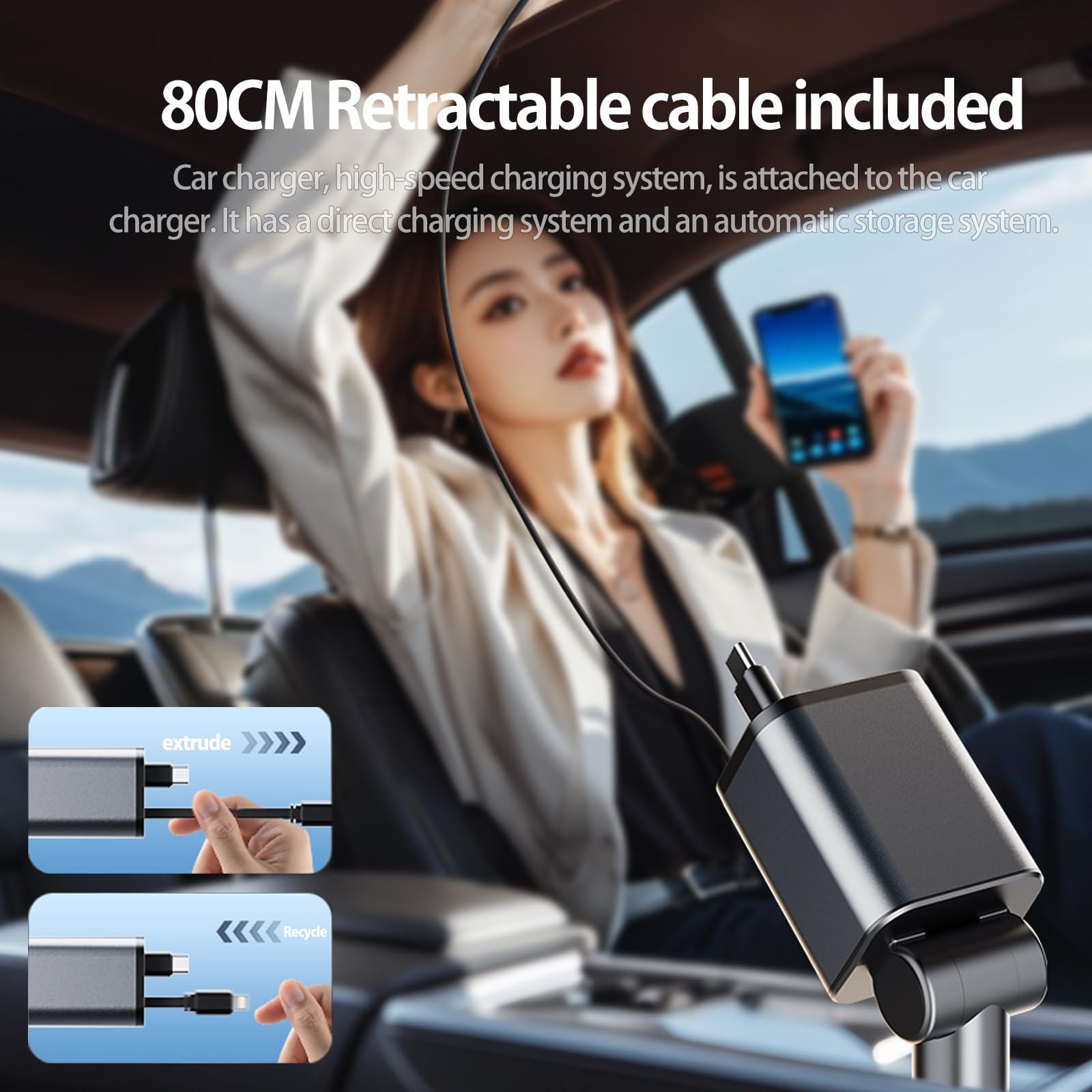 87W Mini Retractable Car Charger - Fast USB C Charger for iPhone 16/15/14/13/12 & Android - Compact Travel Essential & Road Trip Accessories (Perfect Gift for Men & Women) - Charge On-The-Go During Commutes, Road Trips & Travel Adventures