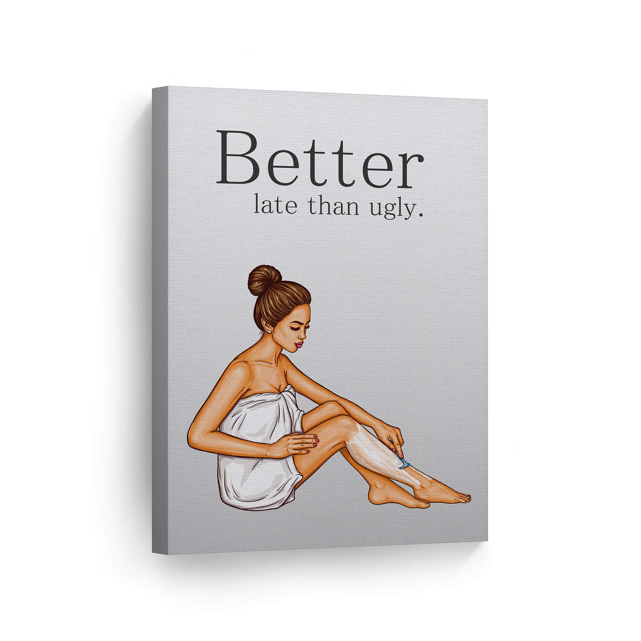 Funny Bathroom Wall Art - 'Better Late Than Ugly' Canvas Print for Kids & Nursery Decor | Ready to Hang 36x24 | Made in USA | Perfect for Bathroom, Playroom & Home Decoration