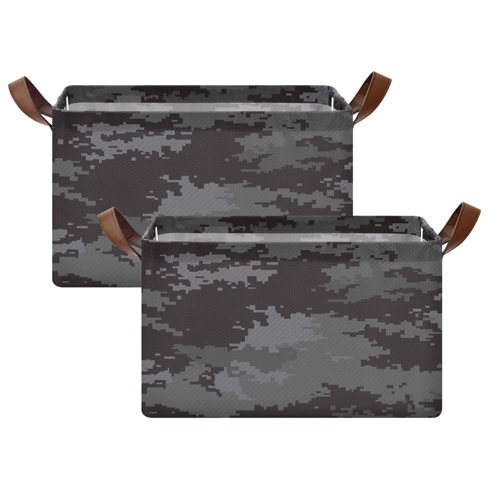 Camouflage Black Collapsible Storage Bins with Handles - 2 Pack Foldable Closet Organizer Baskets for Bedroom, Living Room & Home Organization | Perfect for Clothes, Toys & Household Items Storage
