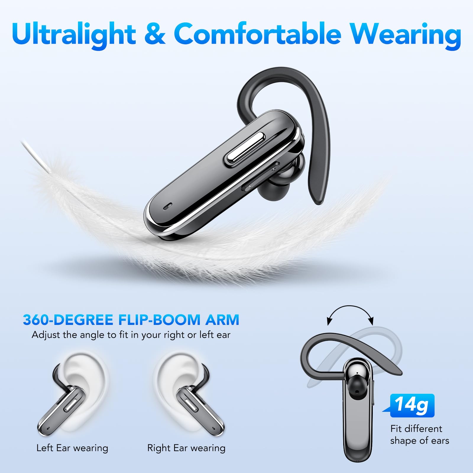 IKG Wireless Bluetooth Headset with CVC8.0 Noise Cancelling Dual Mic, 25H Playtime & USB-C Fast Charging - Hands-Free Earpiece for iPhone, Android, PC (Ideal for Driving, Office Calls & Online Meetings)