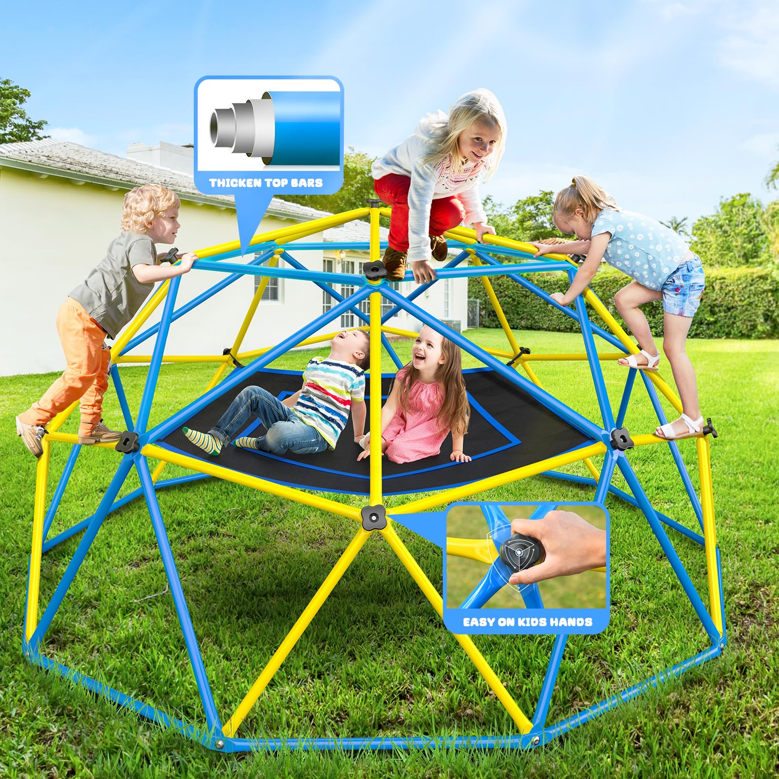 Hapfan 10ft Outdoor Jungle Gym Climbing Dome with Hammock & Swing - Heavy Duty 800LBS Capacity Monkey Bars Play Set for Kids Ages 3-12 - Perfect Backyard Play Equipment for Outdoor Adventures, Birthday Gifts & Family Fun Activities