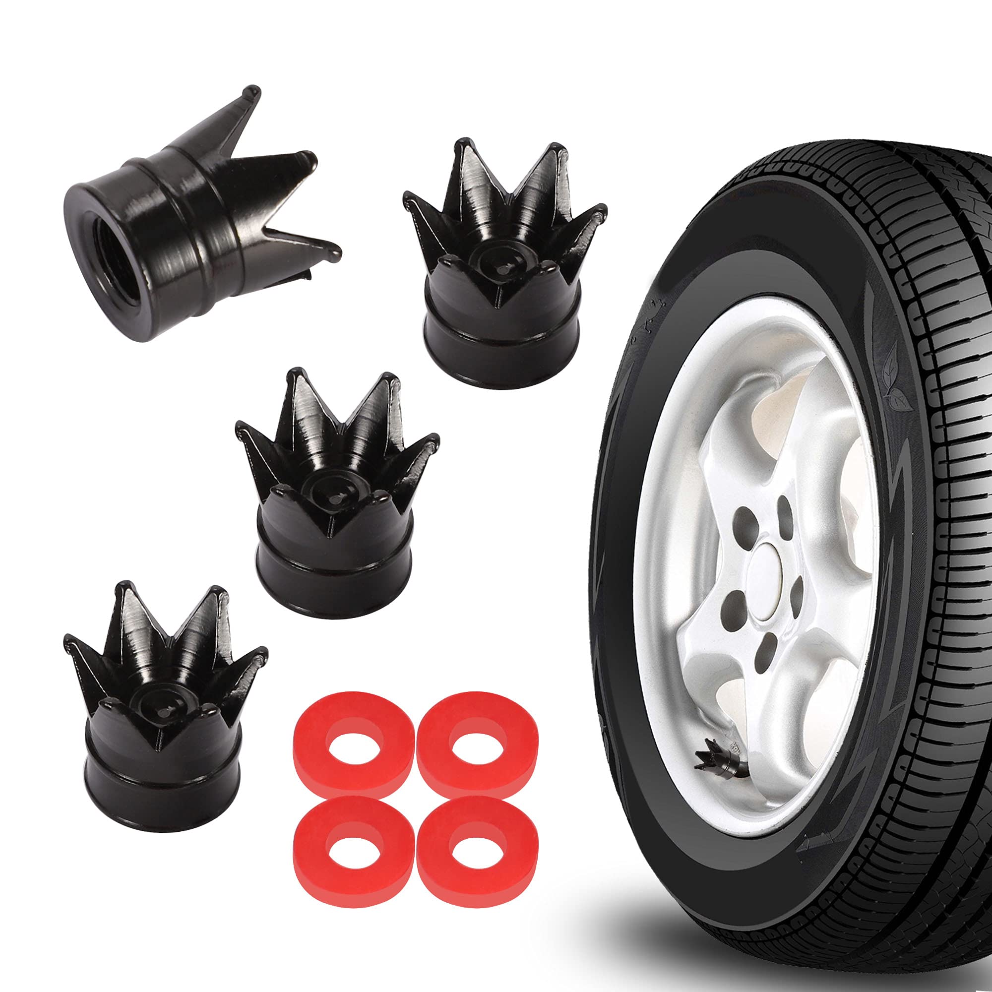 TOMALL Universal Tire Valve Stem Caps - 4pcs Black Dust Cover for Car Wheels | Air Valve Protection | Perfect for Sedans, SUVs & Trucks | Weather-Resistant & Stylish Accessory