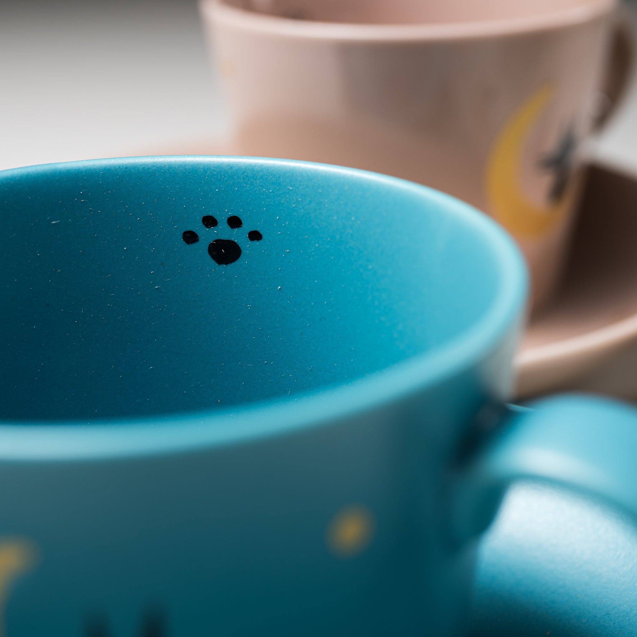 Moon and Cat Themed Cup and Saucer Set - 3 Colors (Crescent Moon Kitty Design) - Perfect for Tea Time, Coffee Breaks, and Gift Giving