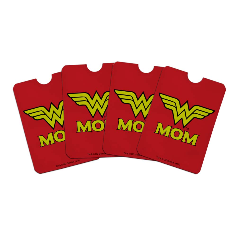 Wonder Woman Wonder Mom Logo RFID Blocking Credit Card Holder - Set of 4 Protective Wallet Sleeves for Women | Secure Contactless Payment Protection | Perfect for Travel, Shopping & Everyday Use