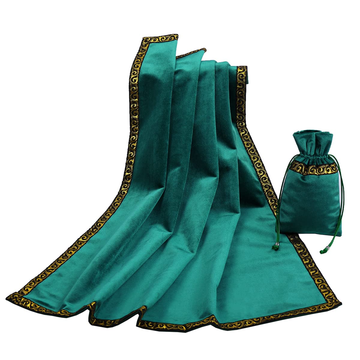 BLESSUME Green Velvet Tarot Table Cloth with Pouch - Divination Altar Cloth for Wicca, Tarot Reading & Spiritual Rituals - Perfect for Psychic Readings, Meditation & Witchcraft Ceremonies