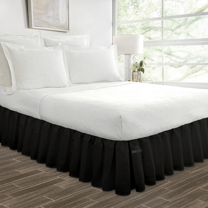 SGI Bedding 16 Inch Ruffled Microfiber Bed Skirt - Fade & Wrinkle Resistant, Anti-Static - Twin Size Black Bed Skirt for Decorative Storage & Clutter-Free Bedroom Organization | Perfect for Guest Rooms, Dorms & Home Decor