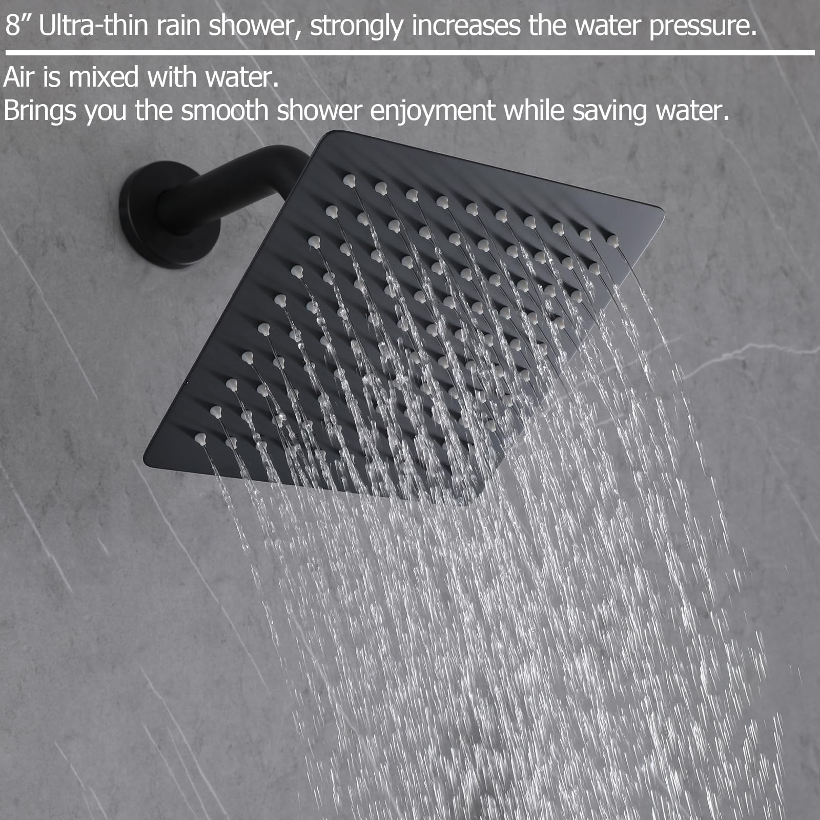 2 Handle Matte Black Shower Faucet Set with Tub Spout & 8