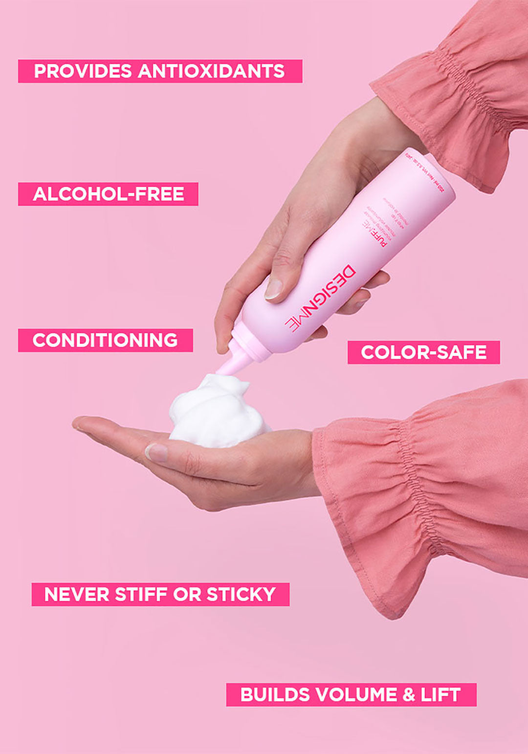 DesignMe Puff.Me Volumizing Mousse for Hair - 250ml Hair Styling Foam for Volume & Lift - Perfect for Fine, Flat Hair & Everyday Styling