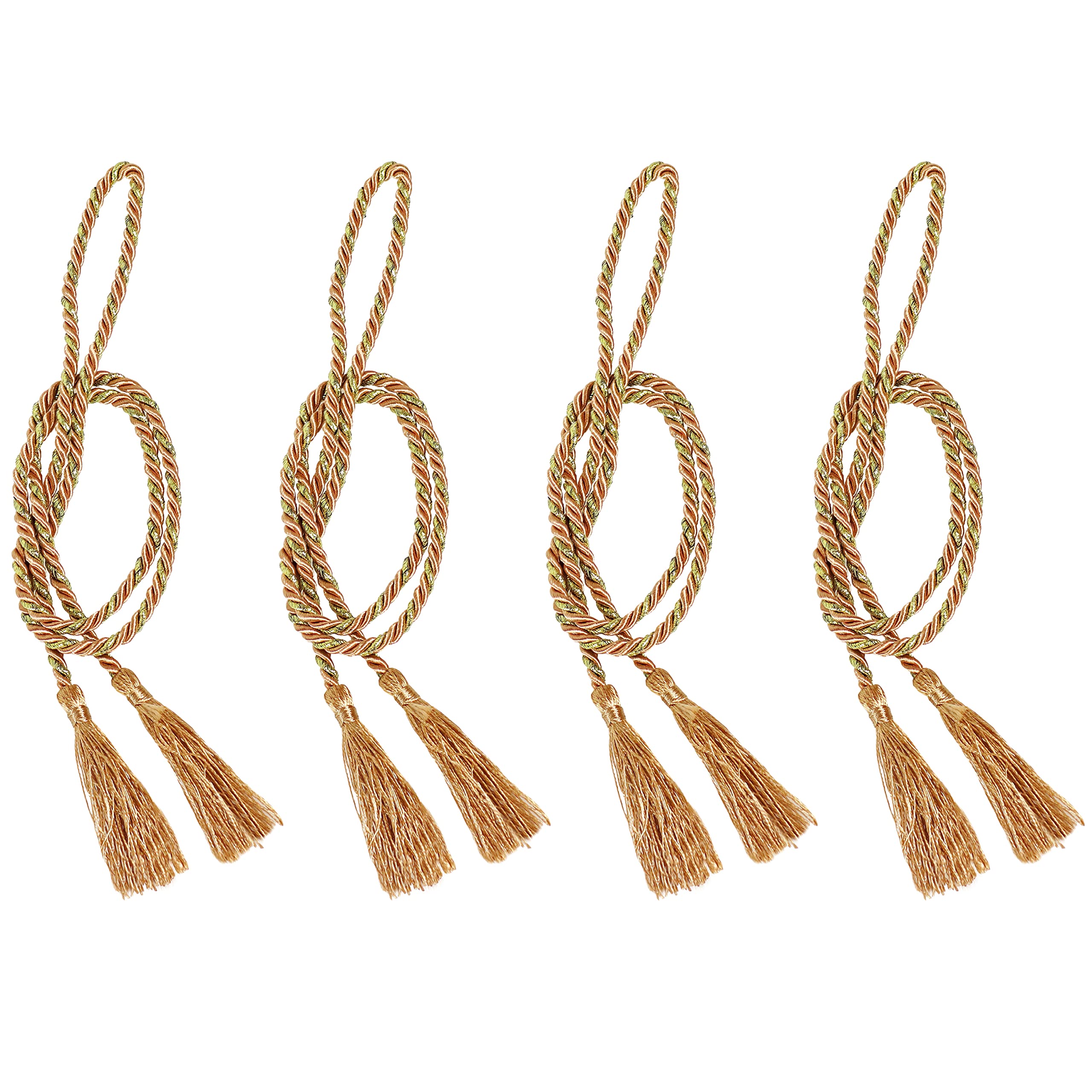 Sunnydaze Decorative Rope Curtain Tiebacks with Tassels - 4 Pack Copper Indoor/Outdoor Curtain Holdbacks for Drapes - Perfect for Living Room, Bedroom & Patio Decor