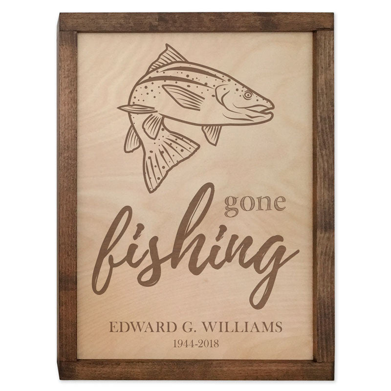 Handcrafted Wooden Wall Mounted Fishing Themed Cremation Urn Plaque - Memorial Keepsake for Loved Ones | Perfect for Home Memorial, Cabin Decor & Outdoor Tribute Display