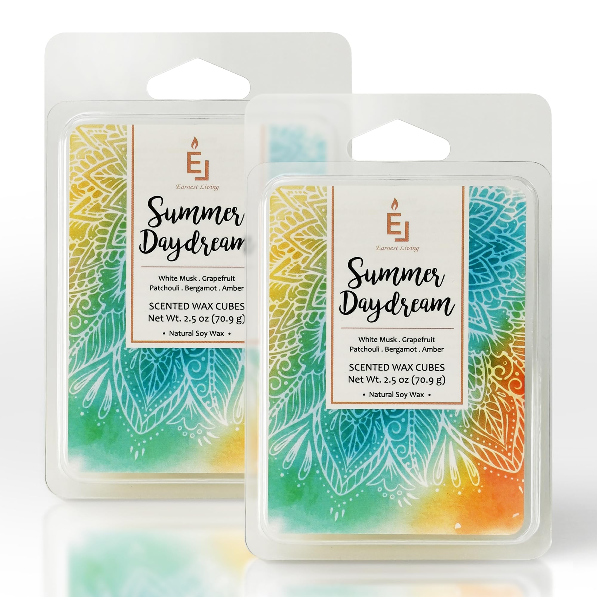 Earnest Living Scented Wax Melts - Summer Daydream Fragrance with White Musk, Grapefruit, Patchouli, Bergamot & Amber | 2.5 oz Wax Cubes (2-Pack) for Home Warmer, Electric Tart Burner | Perfect for Living Room, Bedroom & Office Aromatherapy | Long-Lasting Air Freshener & Relaxing Gift Idea