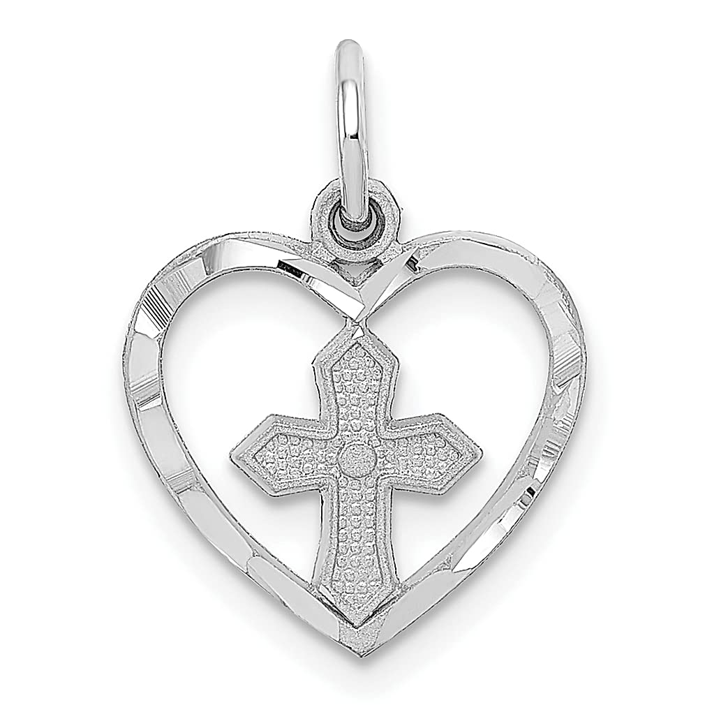 14K White Gold Cross Religious Heart Charm Necklace Pendant for Women - Elegant Fine Jewelry Gift for Her - Perfect for Church, Weddings & Special Occasions