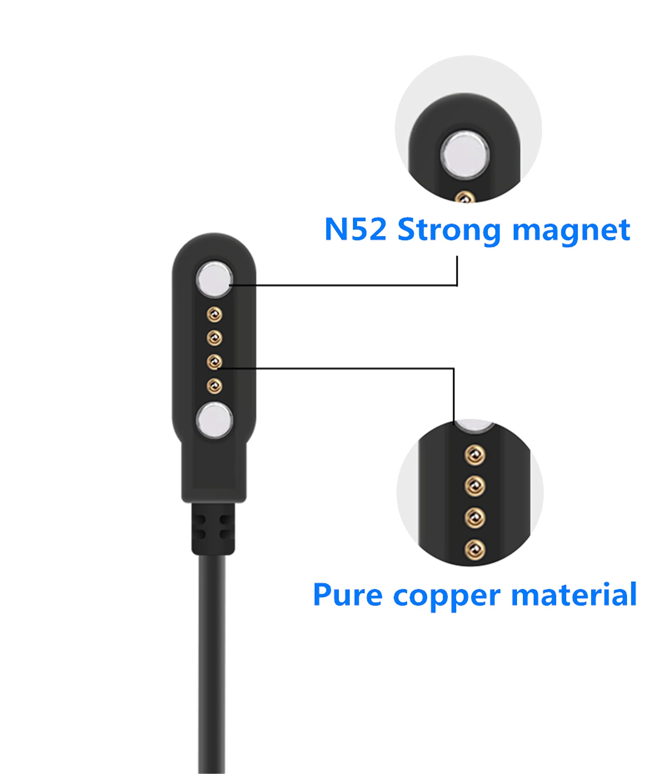 Universal Magnetic Smart Watch Charger Cable - 4 Pin USB Charging Cord for Smartwatches & Fitness Trackers (7.62mm Pin Spacing) - Perfect for Travel, Workouts & Daily Charging