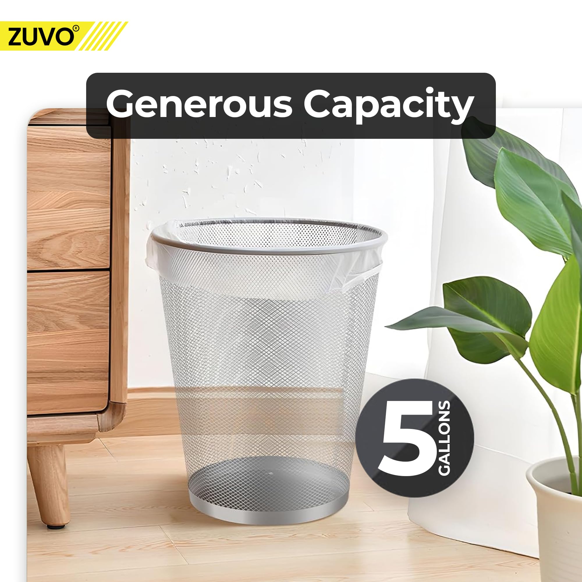 Zuvo Circular Mesh Waste Paper Bin - Lightweight Metal Trash Can for Kitchen, Office, Dorm, Living Room & Bedroom | Small Silver Garbage Basket (10.6 x 9.4 Inches) | Perfect for Desk Waste Disposal & Home Organization