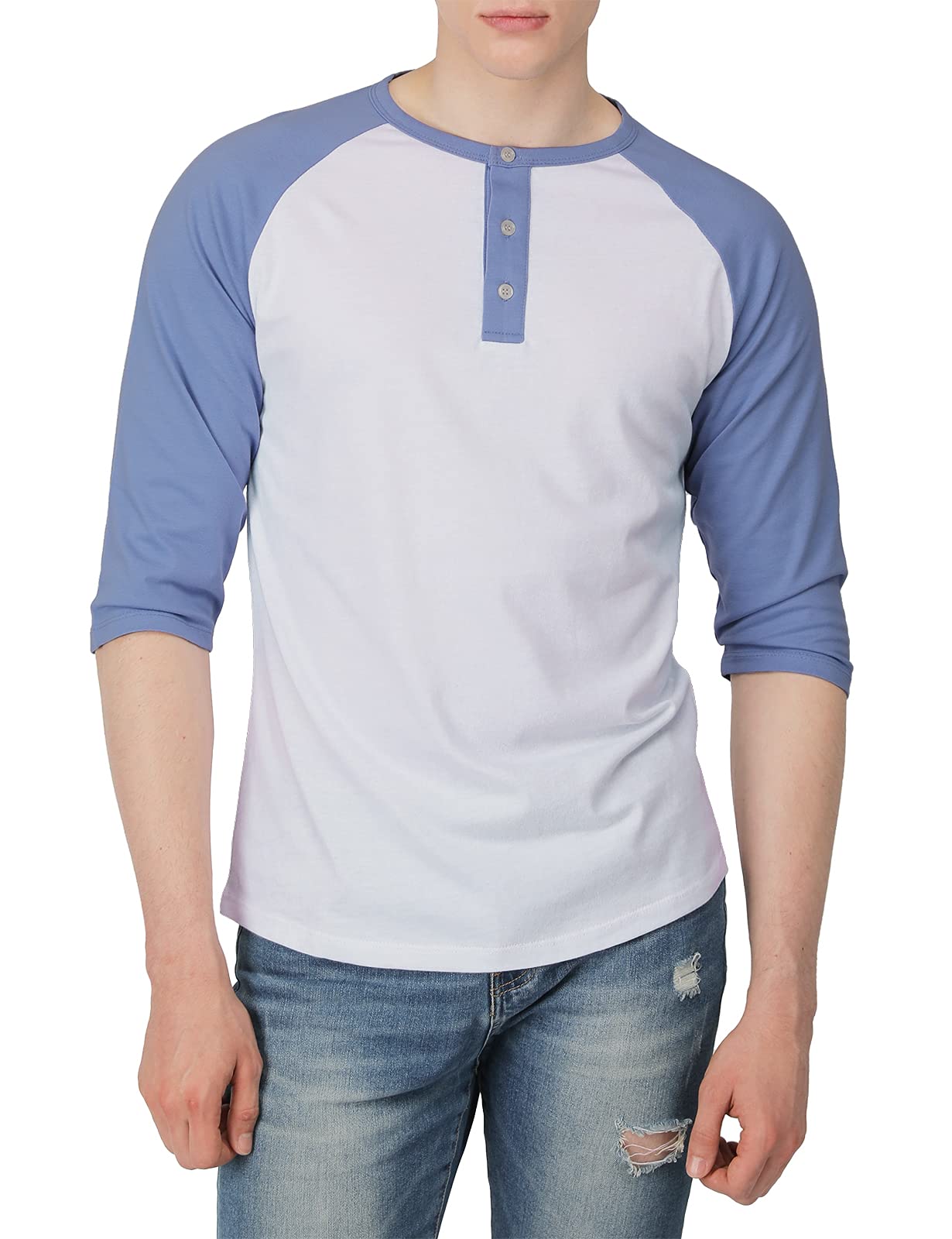 H2H Men's Casual Slim Fit Henley T-Shirts - Raglan Long & 3/4 Sleeve Baseball Jersey Tees for Everyday Wear and Sports