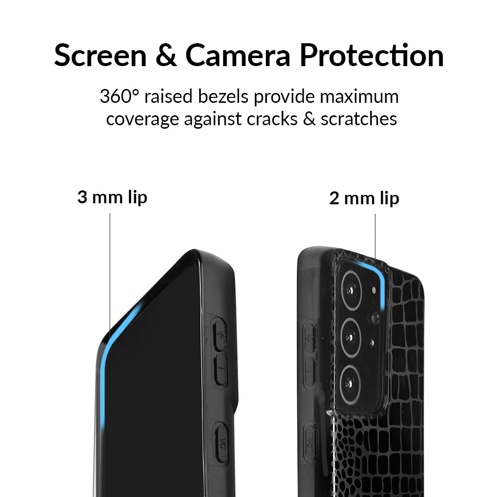 Samsung Galaxy Phone Case - Durable Black Crocodile Pattern Cover for Samsung S21/S20/S10/Note 20 - Stylish & Protective Phone Case for Everyday Use, Work & Travel