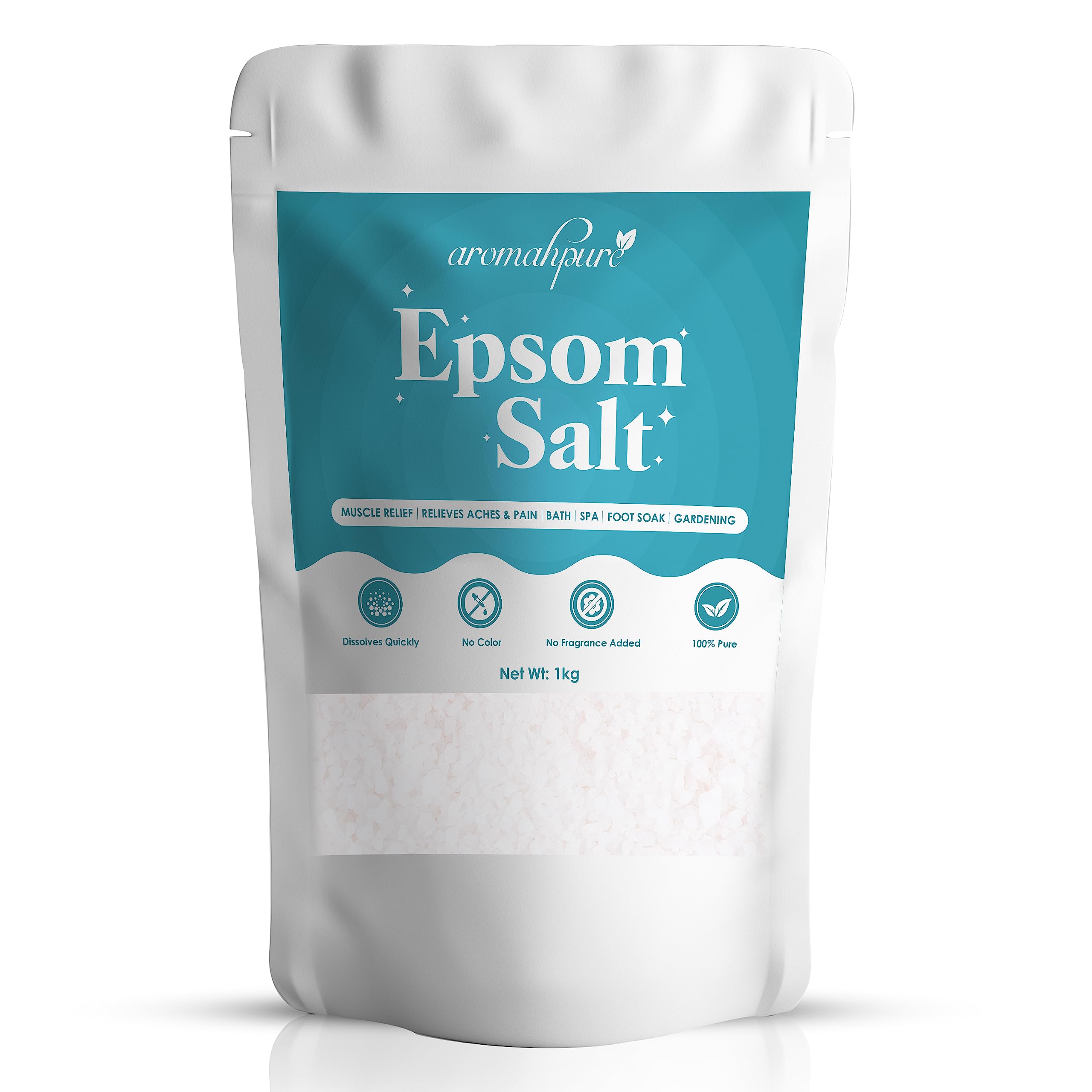 Aromahpure Epsom Salt 1kg - 100% Pure Magnesium Sulfate Bath Salt for Pain Relief & Muscle Relaxation | Skin Moisturizer & Detoxifier | Body Spa, Gardening & Plant Care | Perfect for Relaxing Baths, Post-Workout Recovery & Plant Nutrition