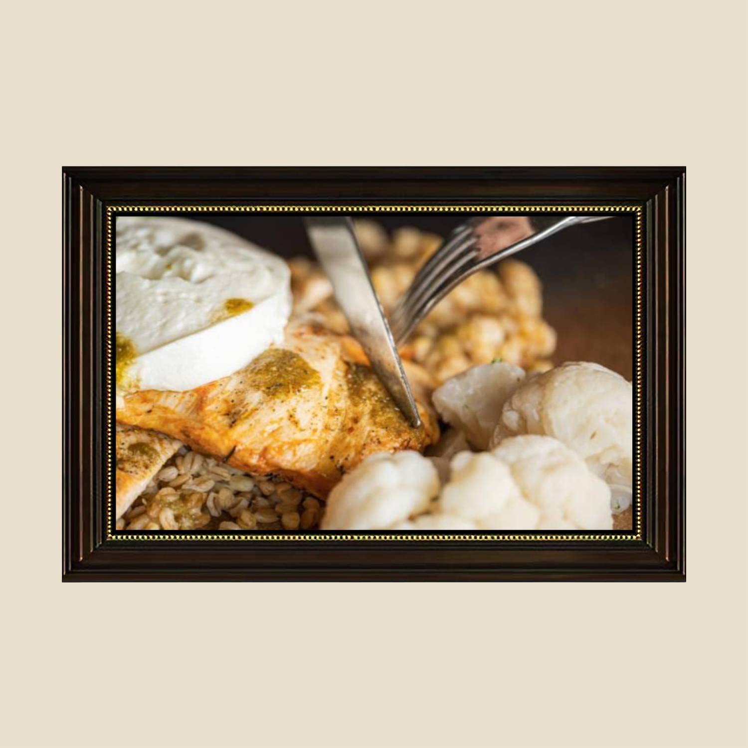 Vintage Canvas Wall Art Prints - 24x36 Inch Ready to Hang Kitchen & Dining Decor - Grilled Chicken, Cottage Cheese & Bulgur Pilaf Food Painting Poster for Living Room, Bedroom, Restaurant Decor
