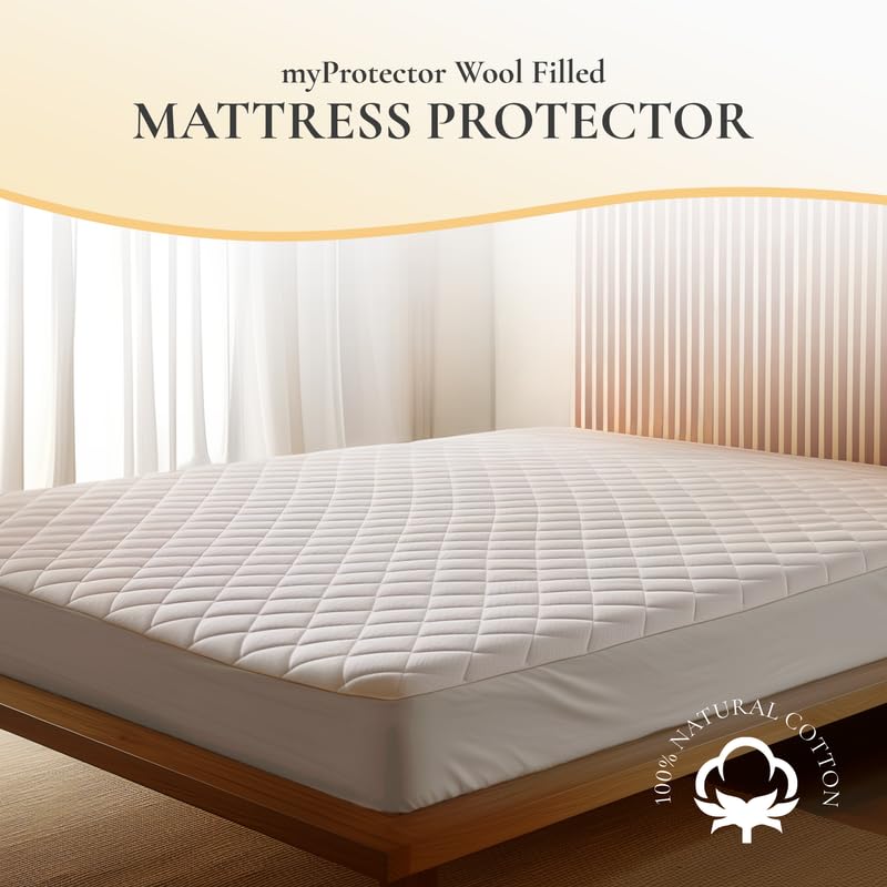 Sleep & Beyond myProtector 2-in-1 Washable Mattress Protector with Natural Wool Filling - Breathable, Waterproof, Fits up to 18