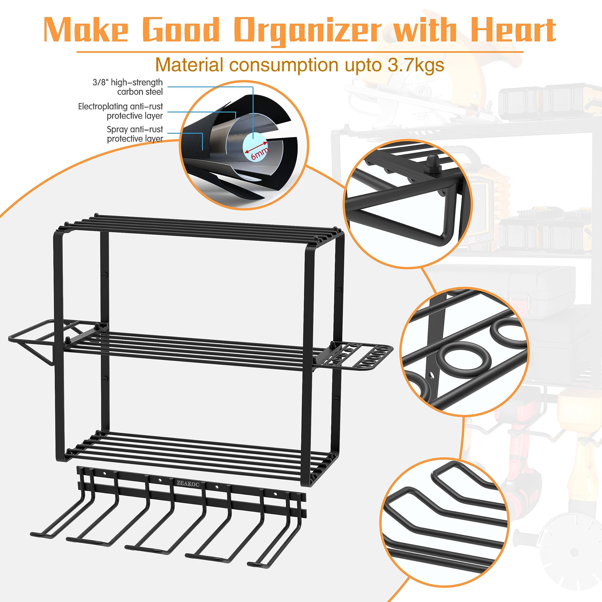 4-Layer Heavy Duty Metal Wall Mount Drill Holder - Power Tool Organizer for Garage & Workshop - Efficient Tool Storage Rack for Men, DIY Enthusiasts & Fathers - Perfect for Christmas Gifts & Home Organization