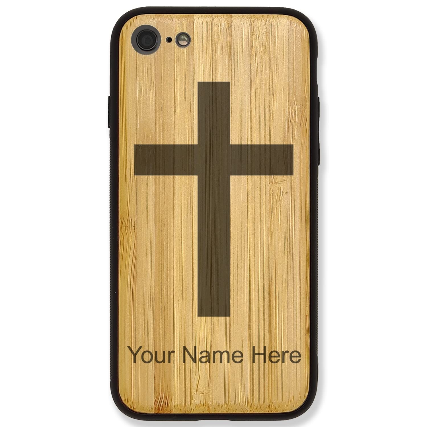 Premium Bamboo Phone Case for iPhone 7 Plus & iPhone 8 Plus - Christian Cross Design with Free Personalized Engraving | Perfect Gift for Religious Holidays, Baptisms & Daily Protection