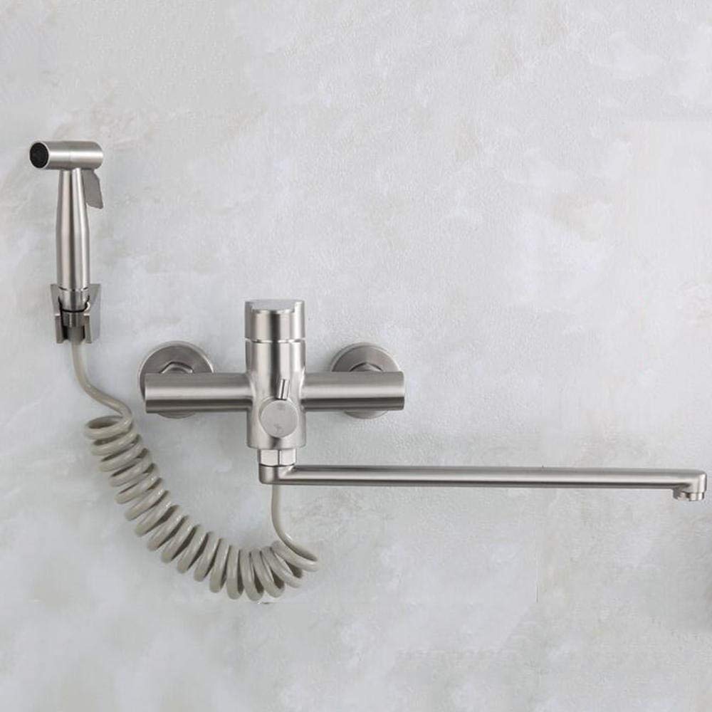 Stainless Steel Wall Mount Kitchen Sink Faucet with Pressurized Spray Gun - Hot & Cold Water Brushed Nickel - Perfect for Modern Kitchens & Commercial Use