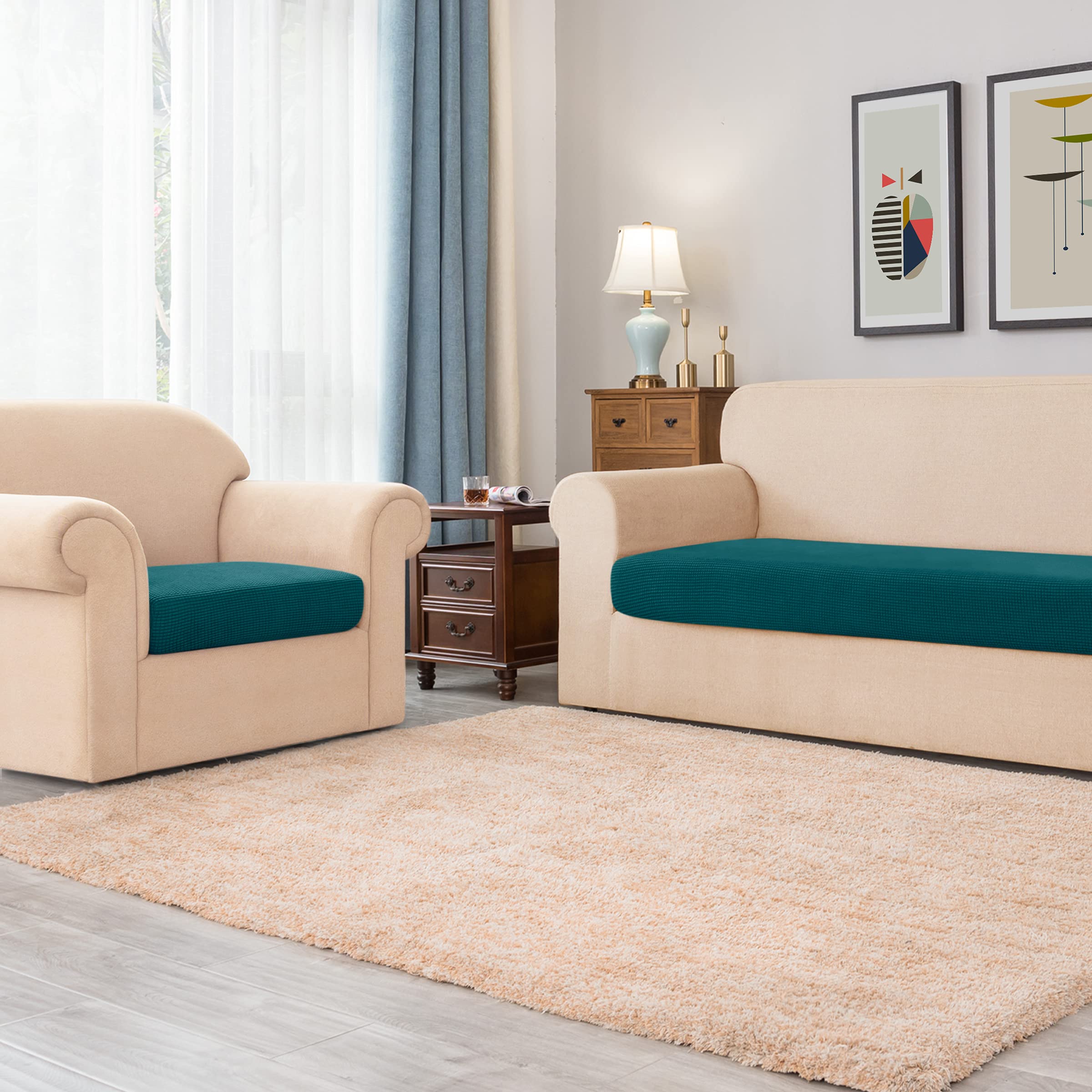 **Ouka Stretch Reversible Sofa Cushion Cover - Soft Teal Couch Seat Protector for Loveseat, Chair & Sofa | Home Decor, Living Room Upgrade**