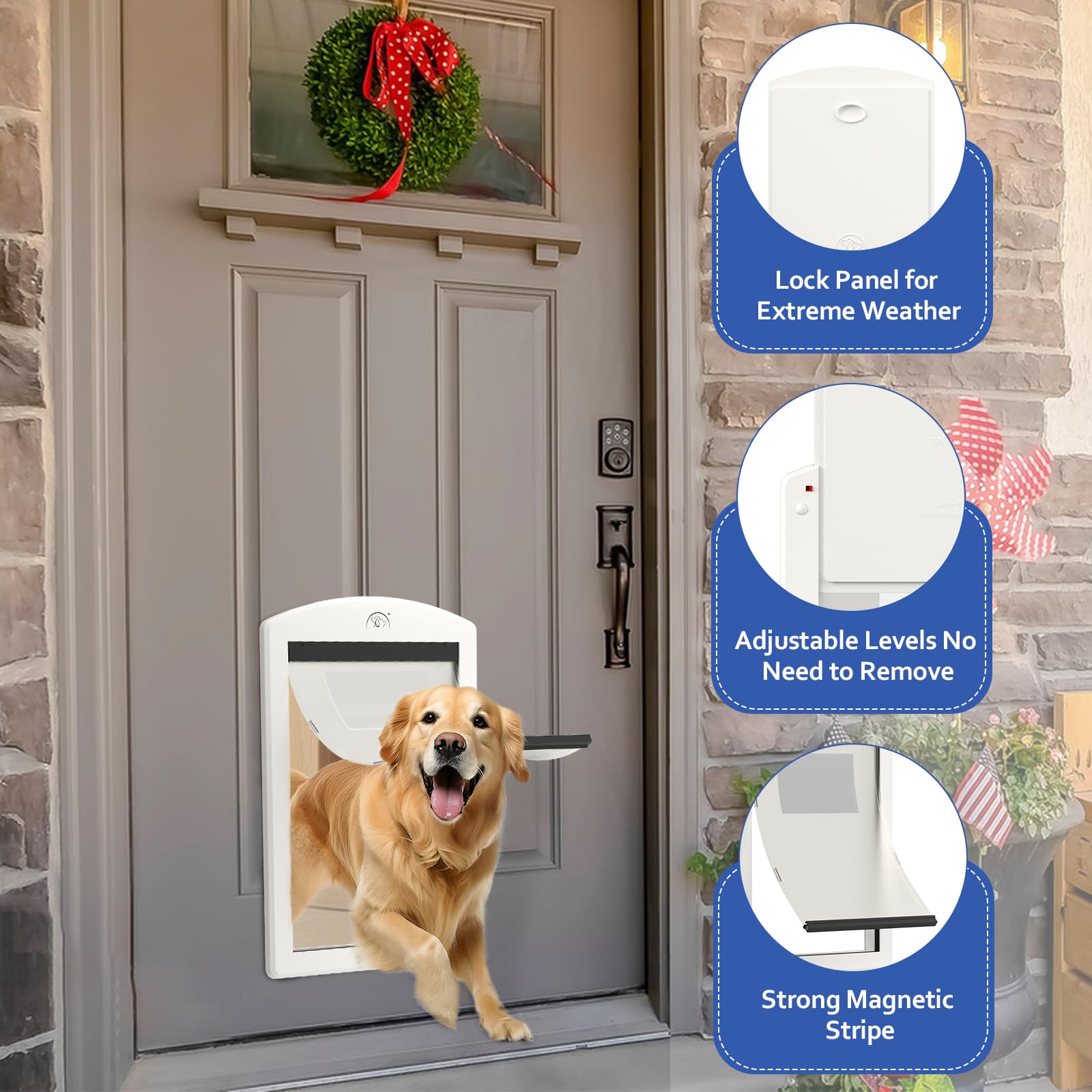 Heavy Duty Large Dog Door with Sliding Lock Panel & Magnetic Flap - White Frame Pet Door for Big Dogs & Medium Pets - Indoor/Outdoor Use for Patio, Garage & Backyard Access