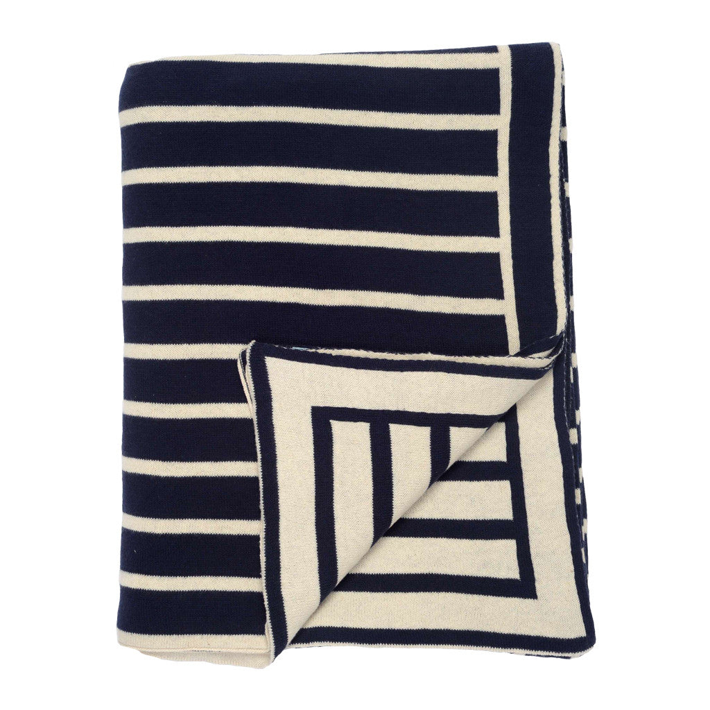 Dark Navy Blue Striped Beach Throw Blanket - Soft & Cozy for Picnics, Travel, and Outdoor Relaxation