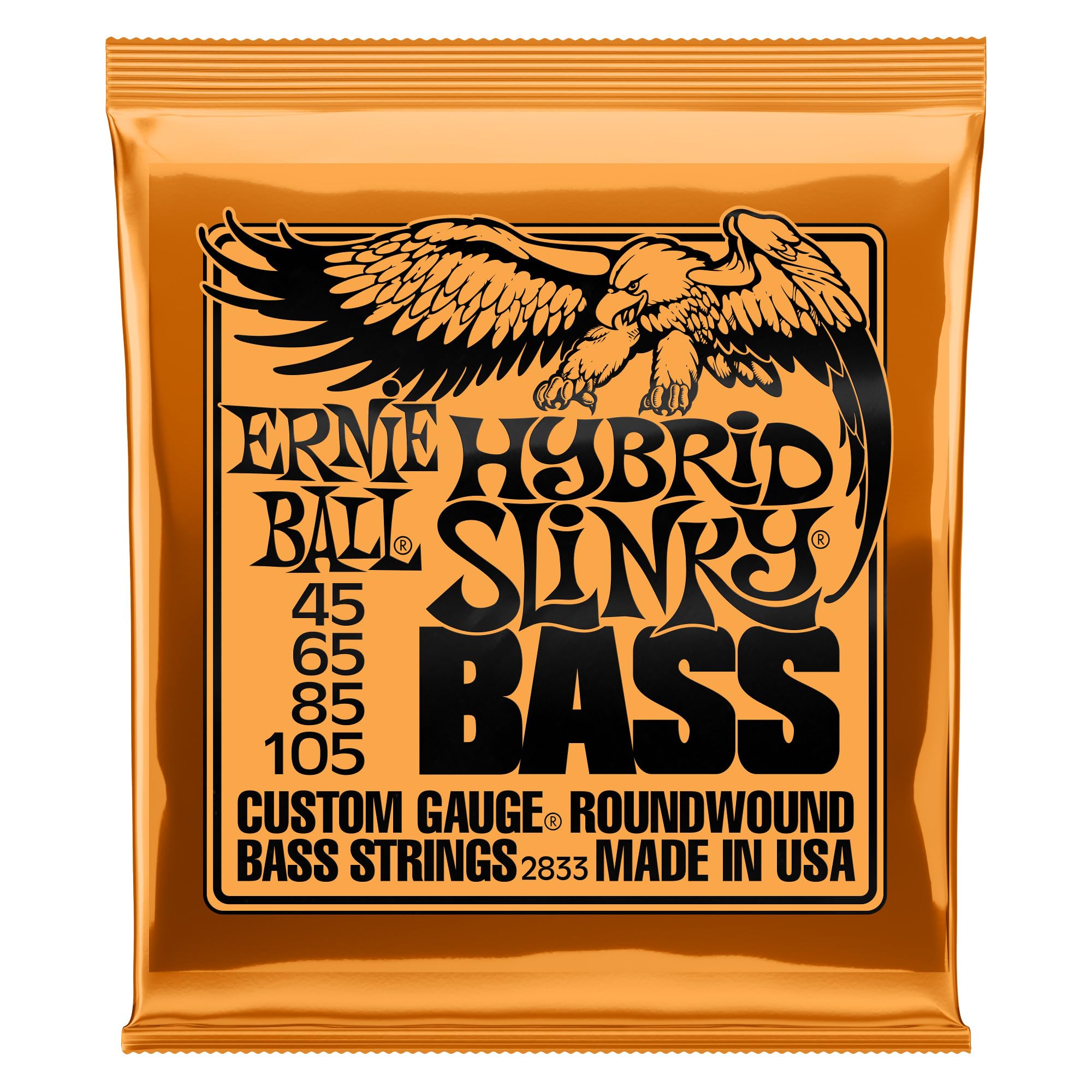 Ernie Ball Hybrid Slinky Nickel Wound Bass Guitar Strings 45-105 Gauge (P02833) - Perfect for Rock, Metal & Jazz Bass Players - Studio & Live Performance