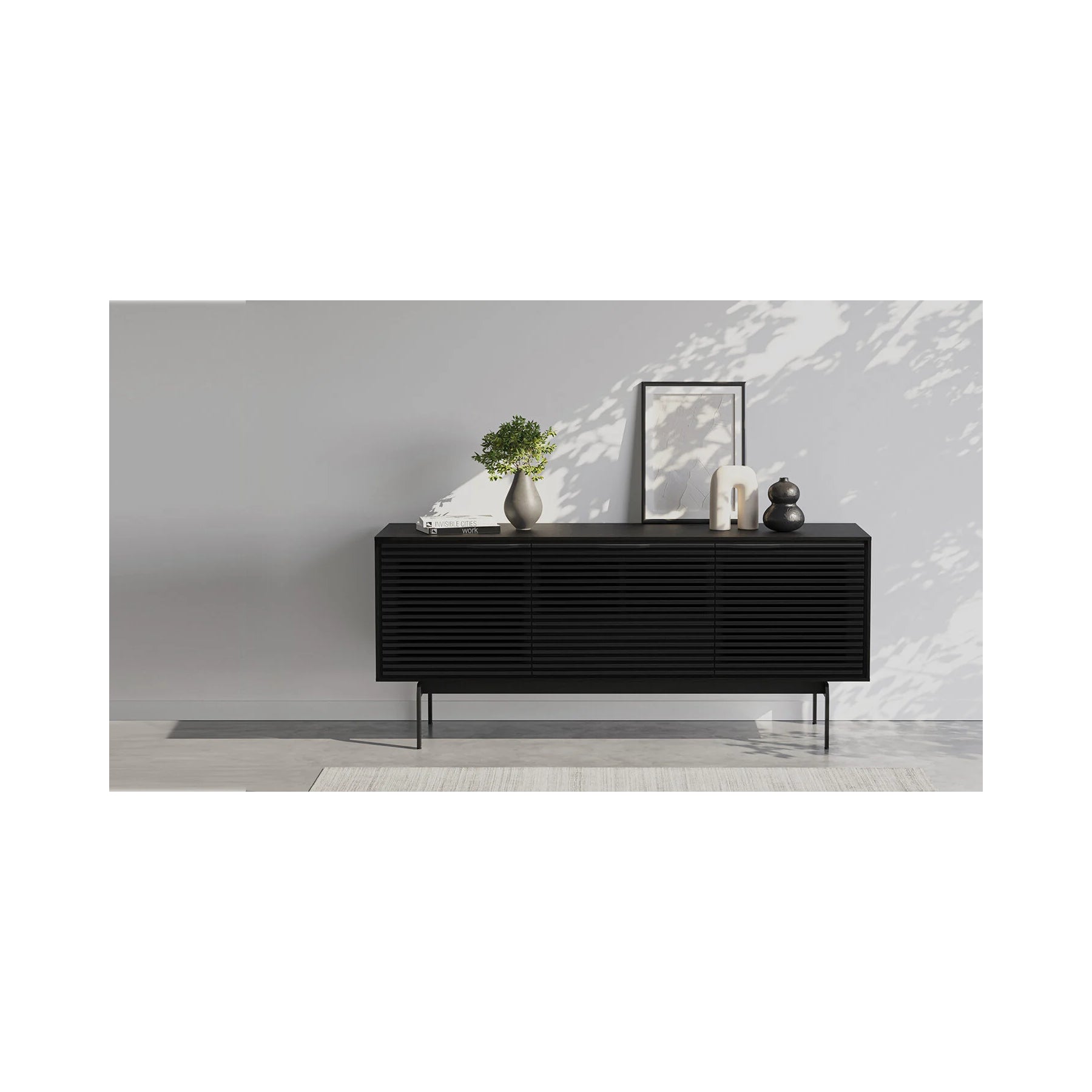 BDI Align 7477 Modern Media Console - Ebonized Ash Finish TV Stand with Adjustable Shelves for Living Room Home Theater Setup