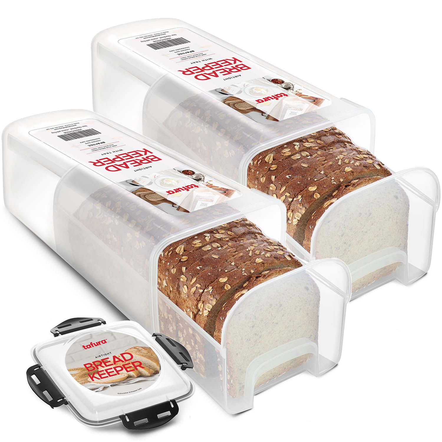 Tafura 2-Pack BPA-Free Plastic Bread Storage Container with Tray - Airtight Bread Box for Homemade Loaves, Baked Goods | Perfect for Kitchen Countertop, Pantry Organization & Freshness Preservation
