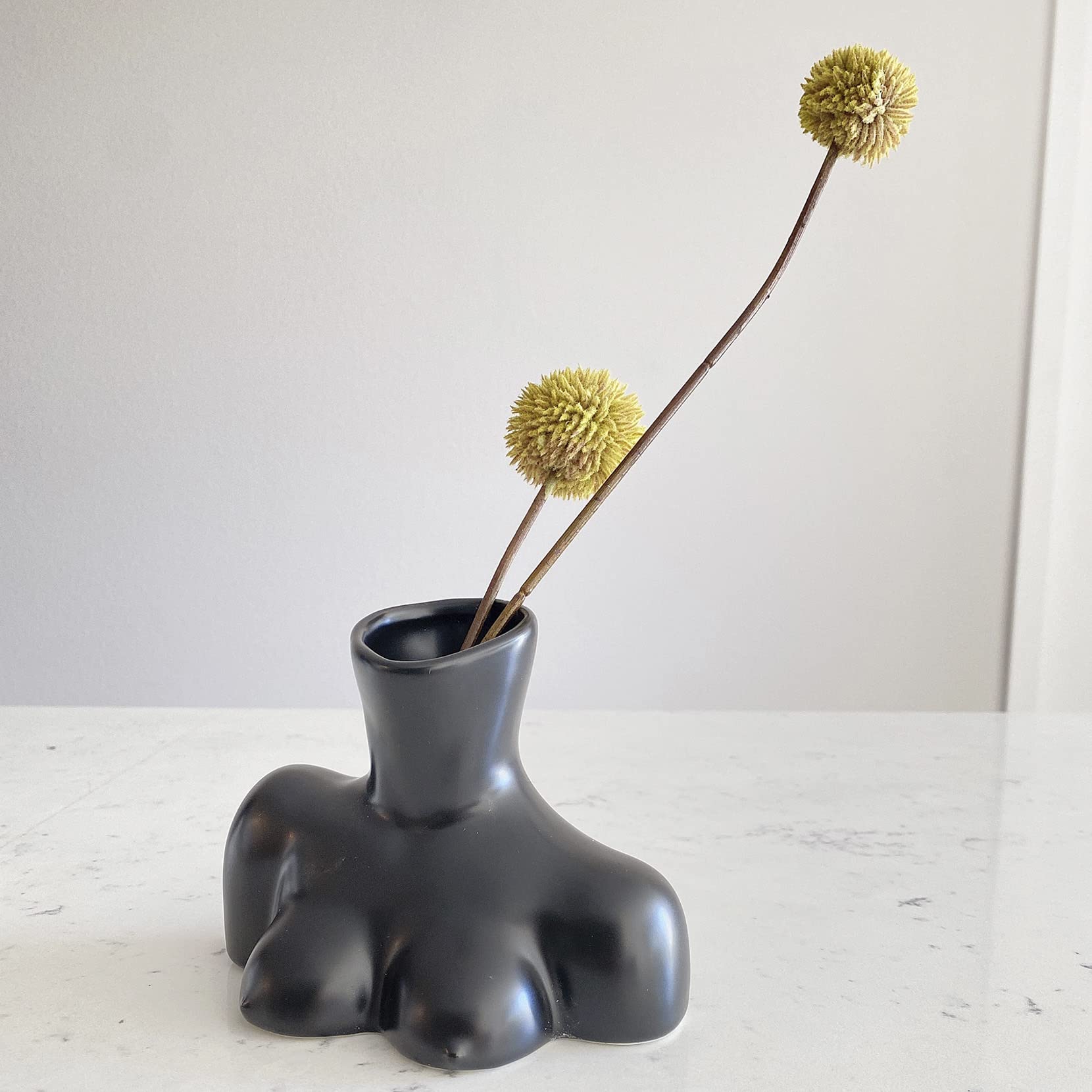Lemonadeus Ceramic Feminine Body Vase - Modern Bohemian Home Decor, Black Female Form Flower Vase for Living Room, Bedroom & Office Decoration - Unique Bust Pot for Floral Arrangements