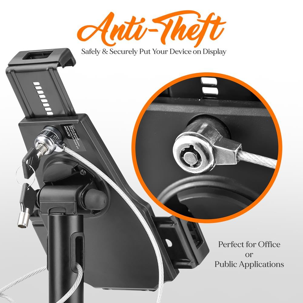 Pyle PSPADLK8 Anti-Theft Tablet Security Stand Kiosk - Adjustable Locking Desktop Tablet Holder with Cable Management for iPad, Kindle, Samsung & Android Tablets - Perfect for Retail Stores, Libraries & Public Kiosks