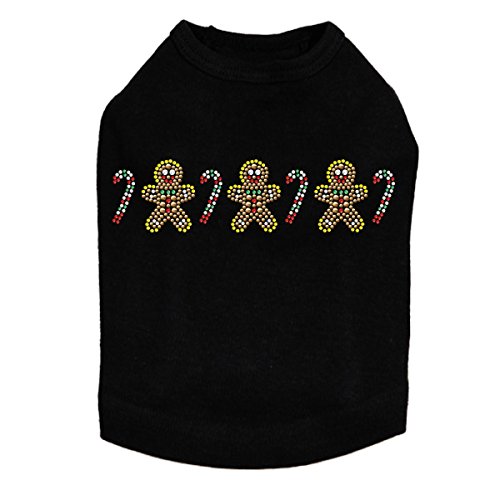 Bling Rhinestone Christmas Dog Shirt - Gingerbread & Candy Cane XS Black for Holiday Pet Photos