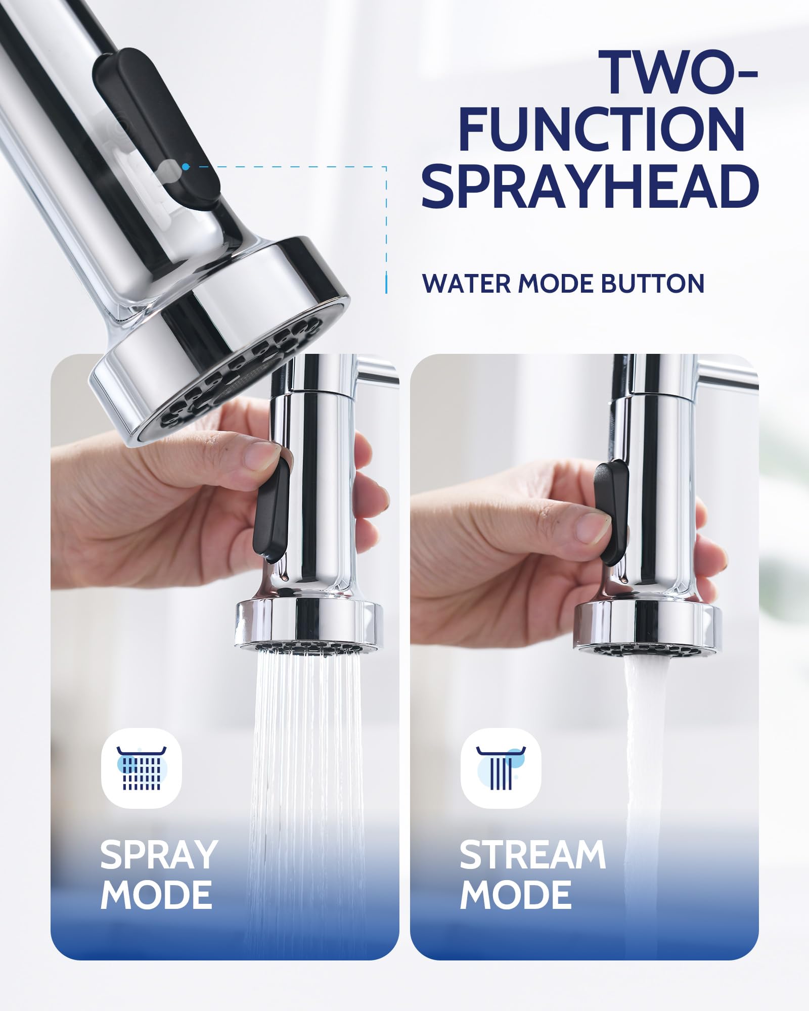Polished Chrome Kitchen Faucet with Pull Down Sprayer - Modern Stainless Steel Spring Design for Efficient Cleaning | Perfect for RV, Farmhouse, Utility Sink, Laundry Room & Camper Use