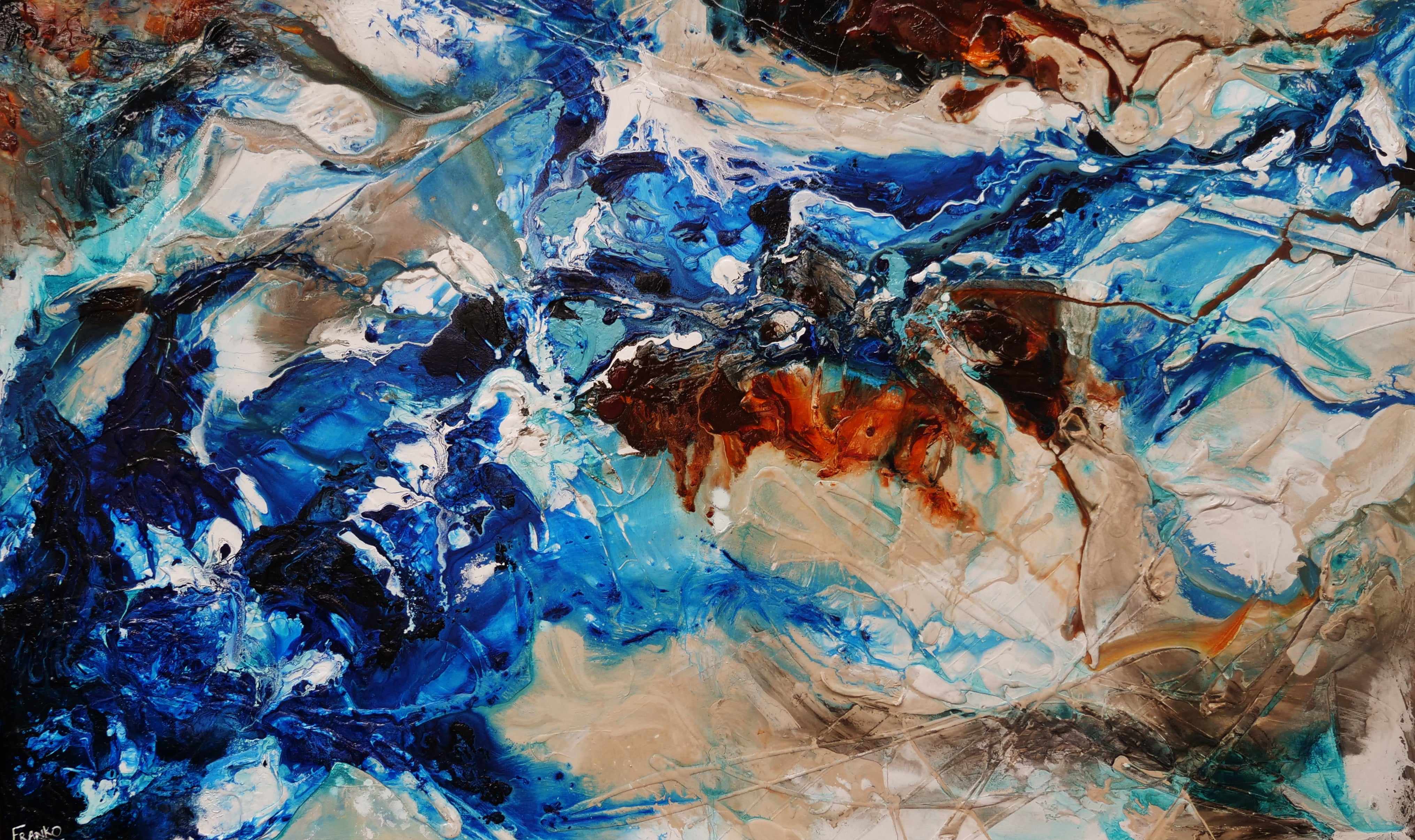 Blue and White Textured Abstract Canvas Painting 250cm x 150cm - Large Modern Wall Art for Living Room, Bedroom & Office Decor | Drifting Grace Collection
