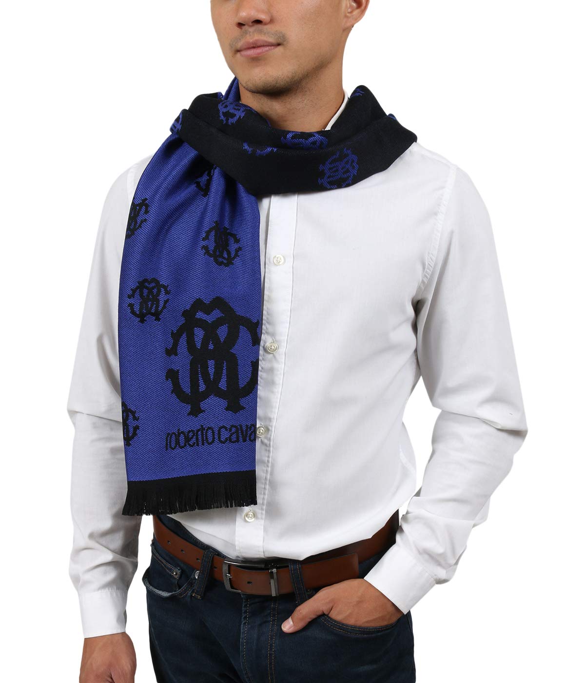 Roberto Cavalli ESZ051 03000 Purple Wool Blend Logo Men's Scarf - Winter Fashion Accessory for Men, Perfect for Cold Weather & Stylish Outfits