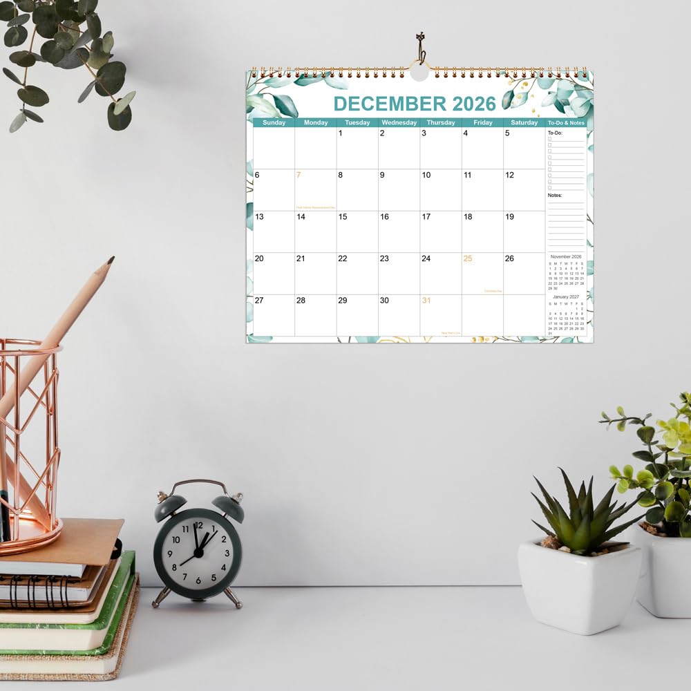 2025-2026 18-Month Wall Calendar (July 2025-December 2026) - Premium Paper, Twin-Wire Binding with Hanging Hook, 12