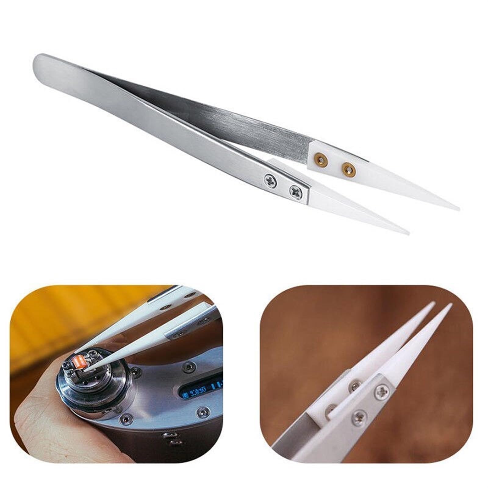 Precision Ceramic Tweezers for Hair Removal & Electronics Soldering - Stainless Steel Handle Professional Hand Tool - Perfect for Eyebrow Grooming, Jewelry Making & DIY Crafts