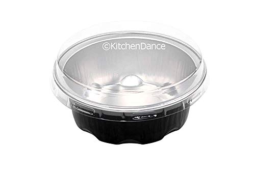 KitchenDance Aluminum Mini Foil Cups with Snap-on Lid - 100 Count Disposable Dessert Cups for Mini Creme Brulee, Flan, Sauces & Individual Servings - Sturdy Black Baking Cups - Perfect for Parties, Catering & Home Baking
