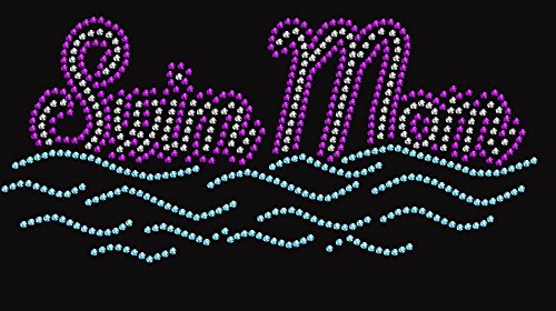 Swim Mom Waves Rhinestone Iron-On Transfer - Crystal Purple & Blue - Perfect for Swim Team Gifts, Cheerleading, and DIY T-Shirt Designs