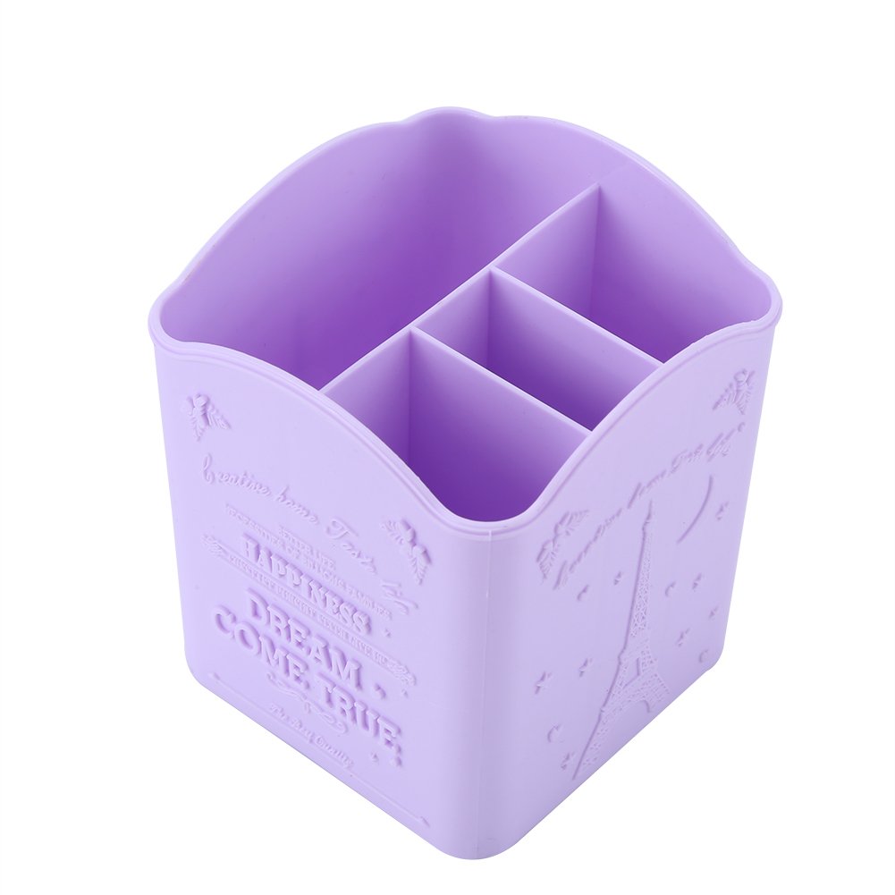 POCREATION Makeup Organizer with Tower Print - 3-Tier Cosmetic Storage Box for Vanity, Bathroom & Travel | Holds Makeup, Stationery & Manicure Tools (Purple) | Perfect for Beauty Salon, Home Decor & Gift Giving