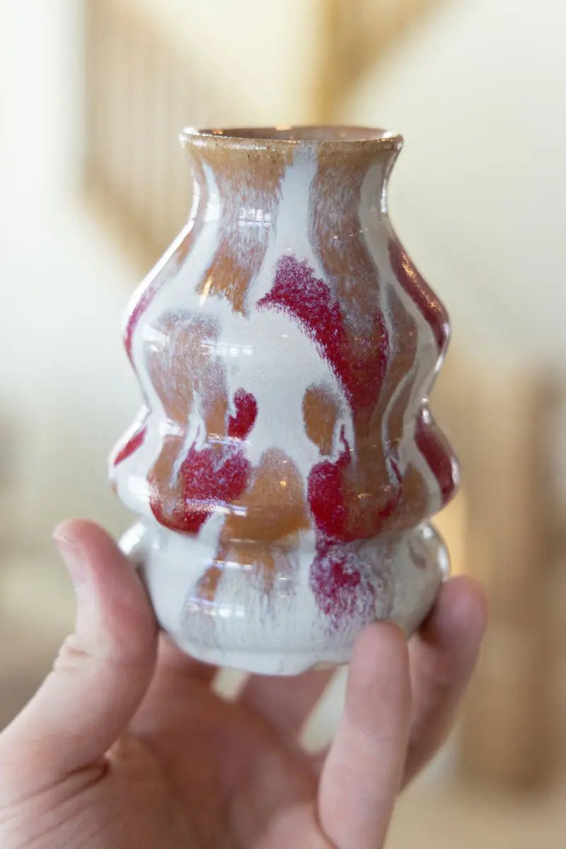 Modern Decorative Ceramic Pot - Medium Size in Cream, Cinnamon & Red Hues | Perfect for Home Decor, Office Plants & Gift Giving